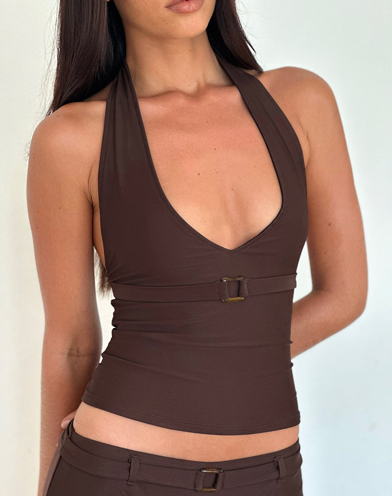 Towi Swim Tank Top in Braun mit Zierleiste