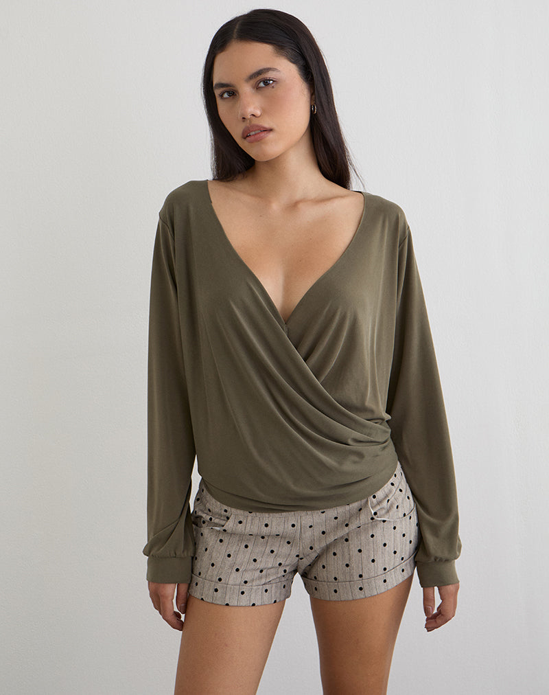 Bild des Tricia Plunge Drape Top in Cupro Khaki