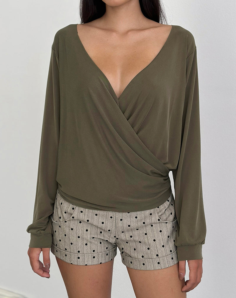 Tricia Plunge Drape Top aus Cupro in Khaki