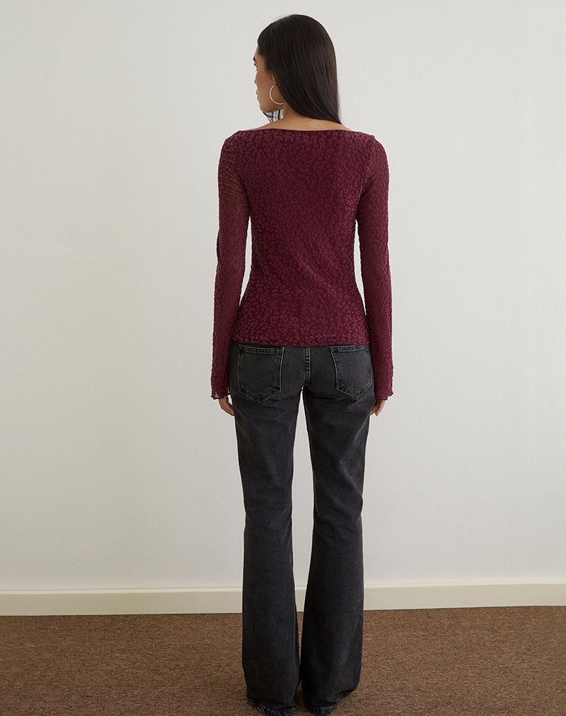Image of Trivedi Langarm-Top in Flock Mini Leopard Pflaume
