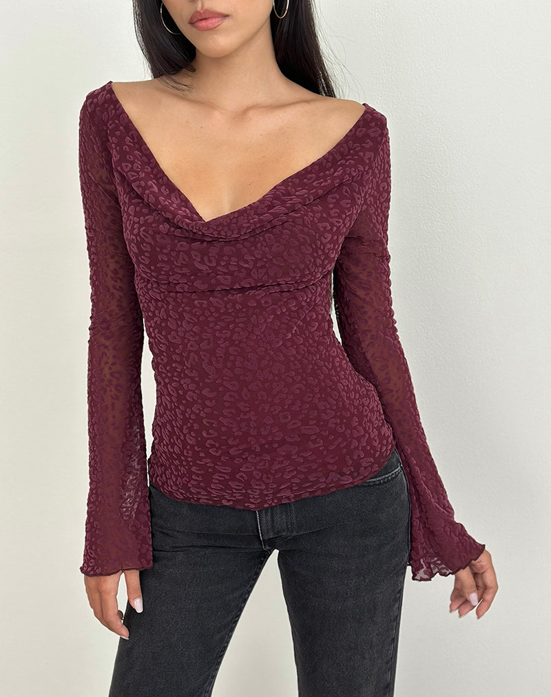 Image of Trivedi Langarm-Top in Flock Mini Leopard Pflaume