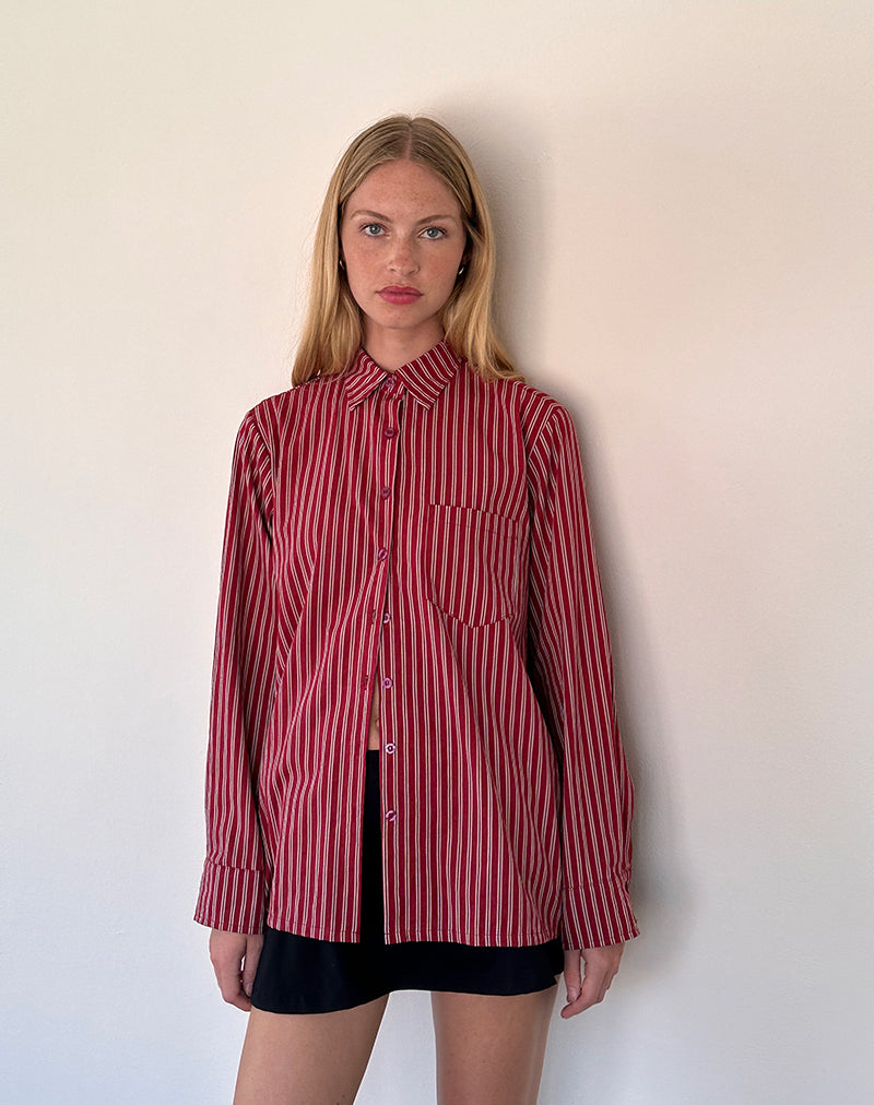 Turner Oversized Hemd in Kastanienbraun gestreift