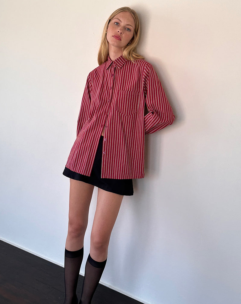 Turner Oversized Hemd in Kastanienbraun gestreift