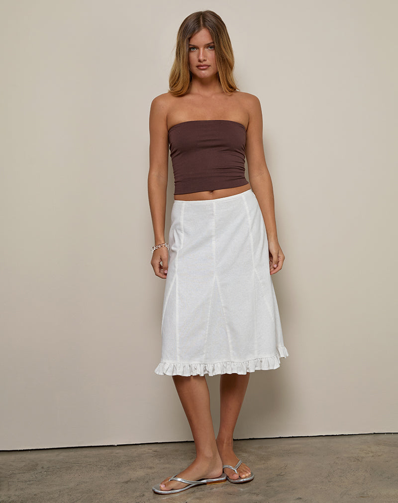 Image of Tausi Plissierter Midirock aus Leinen in Off White