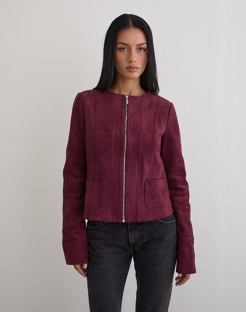 Ukiyo Jacke aus Wildlederimitat Burgund