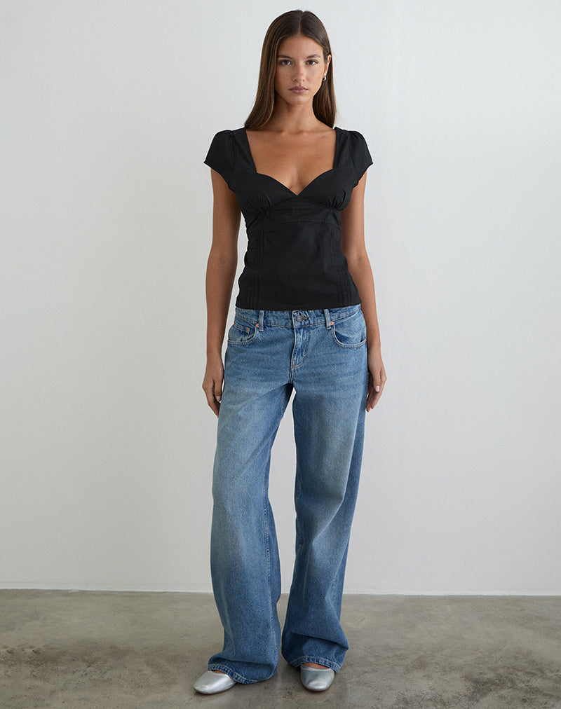 Bild des Uliva-Korsett-Oberteils mit Flügelärmeln aus schwarzem Popeline