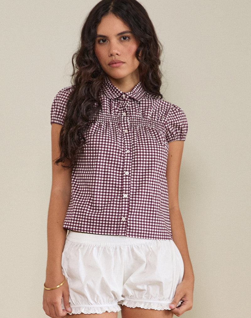 Ulsan Tailliertes Hemd aus Mini-Gingham Wein