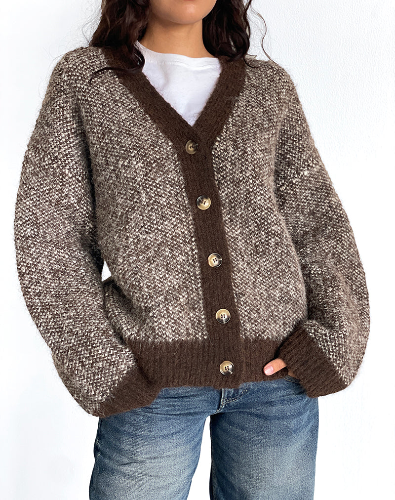 Image of Ura Strickjacke in Übergröße in Braun und Creme