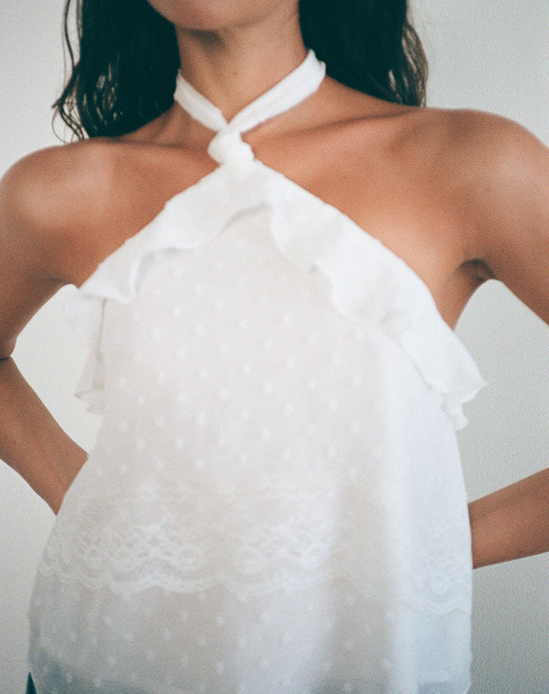 Image of Uran Neckholder-Top aus Dobby Chiffon Spitze Weiß