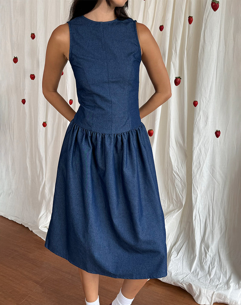 Uretta Maxikleid aus Denim Indigo
