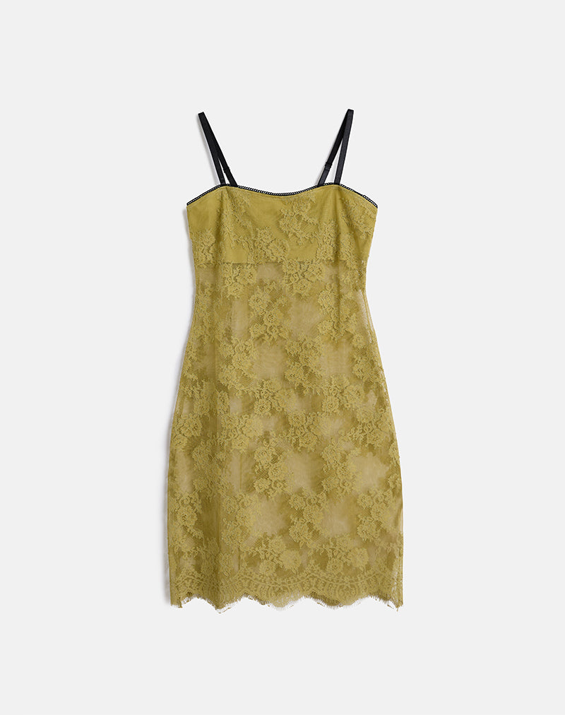 Image of Urian Kleid aus Wimpernspitze Chartreuse