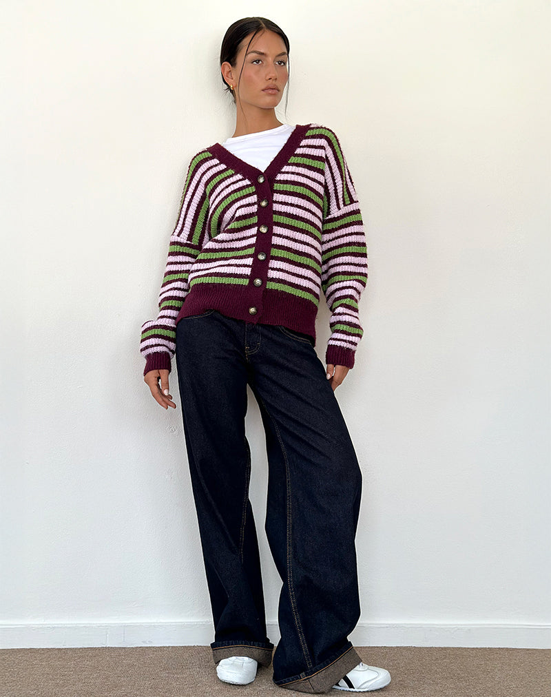 Bild von Uriela Strickjacke in Grün, Rosa und Burgunder Streifen