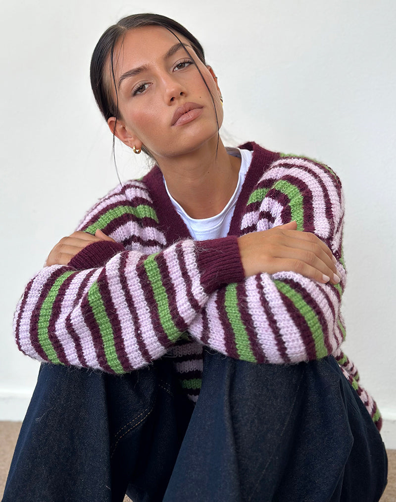 Bild von Uriela Strickjacke in Grün, Rosa und Burgunder Streifen