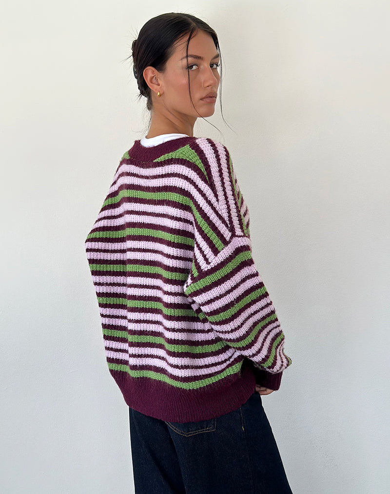Bild von Uriela Strickjacke in Grün, Rosa und Burgunder Streifen