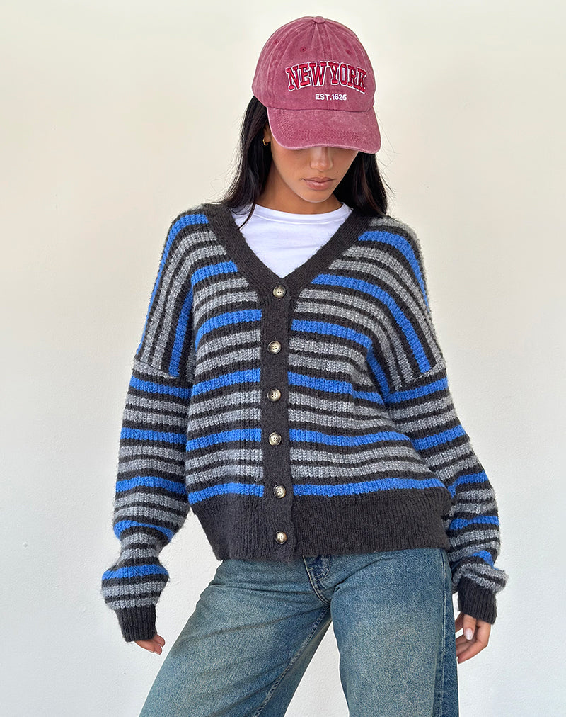 Image of Uriela Strickjacke in Hellgrau und Blau Grau gestreift