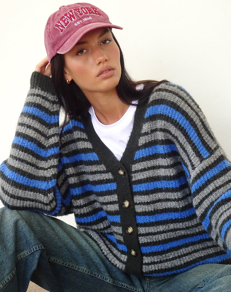 Image of Uriela Strickjacke in Hellgrau und Blau Grau gestreift