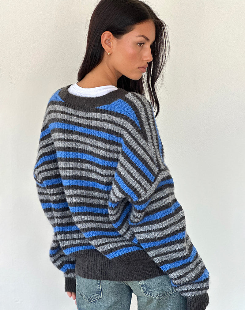 Image of Uriela Strickjacke in Hellgrau und Blau Grau gestreift