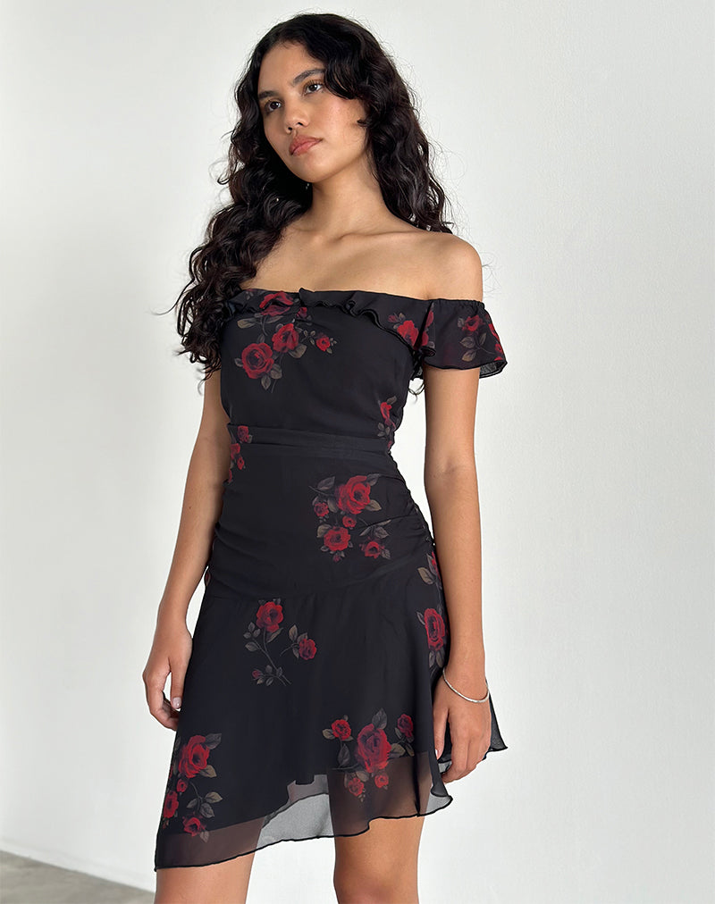 Ursula Bardot Minikleid in Schwarz Vintage Rose
