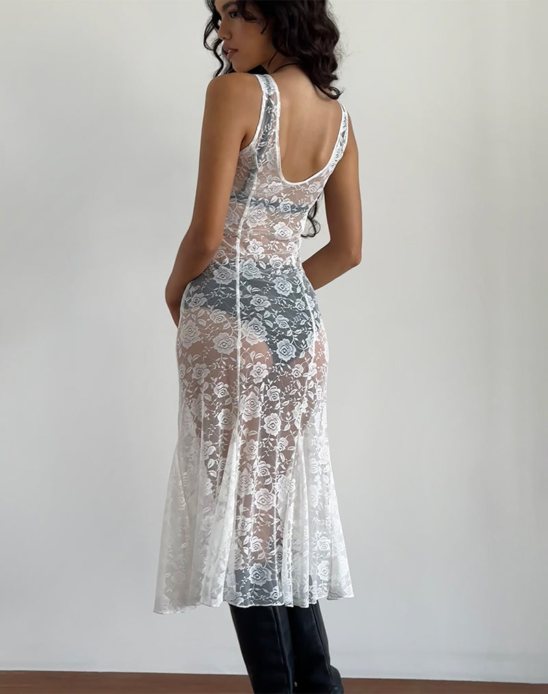 Image of Valea Ungefüttertes Midikleid in Elfenbein Big Rose Lace