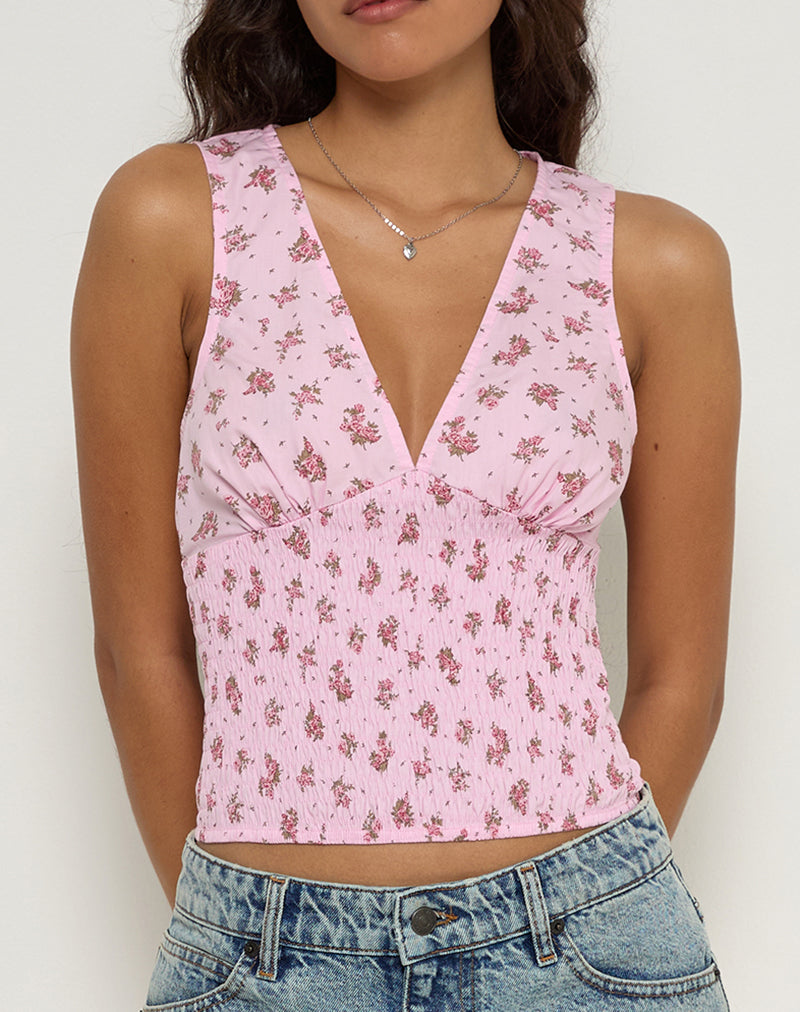 Valisa Top mit tiefem Rückenausschnitt in Floral Romance Pink