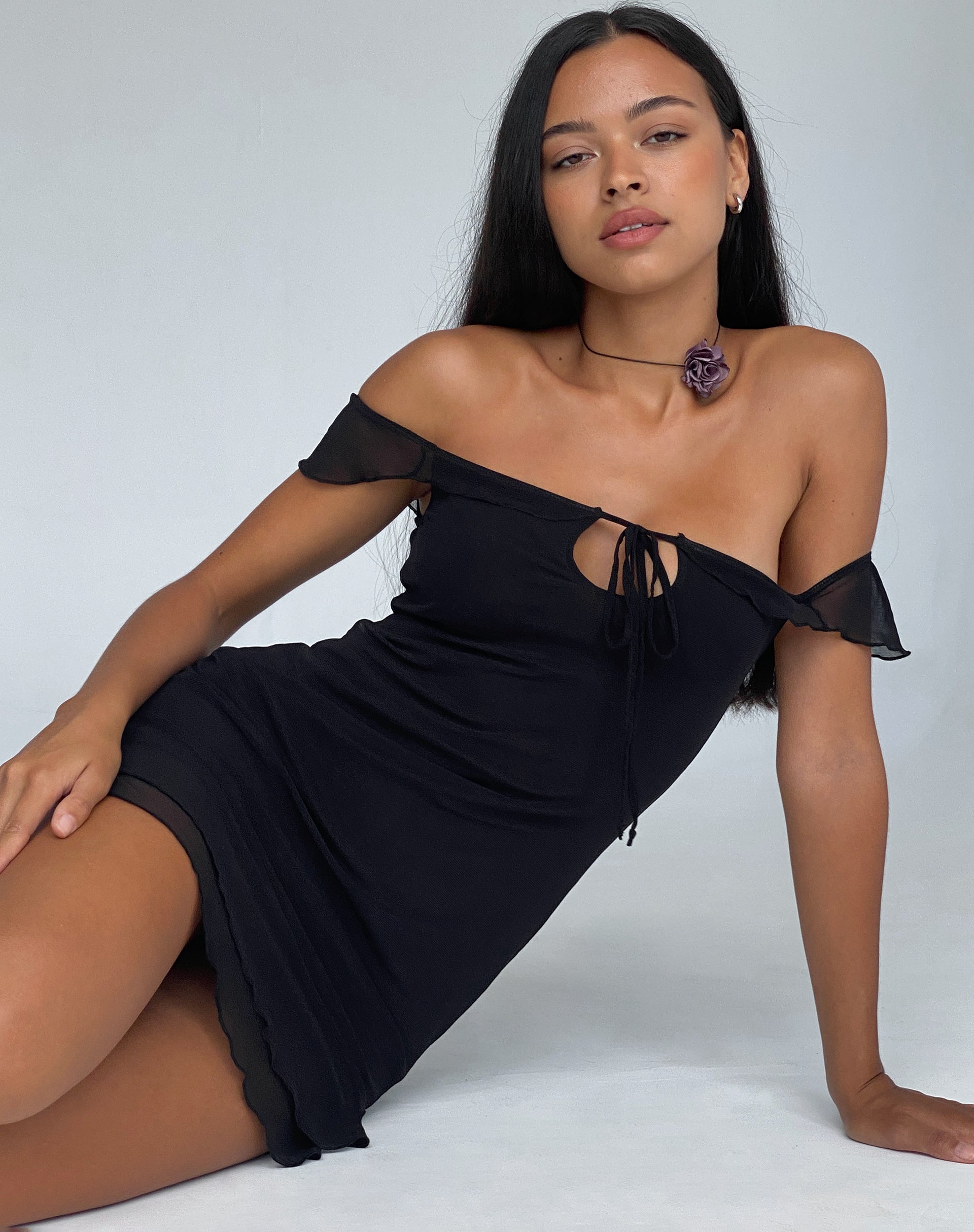Image of Valory Bardot-Minikleid aus schwarzem Mesh