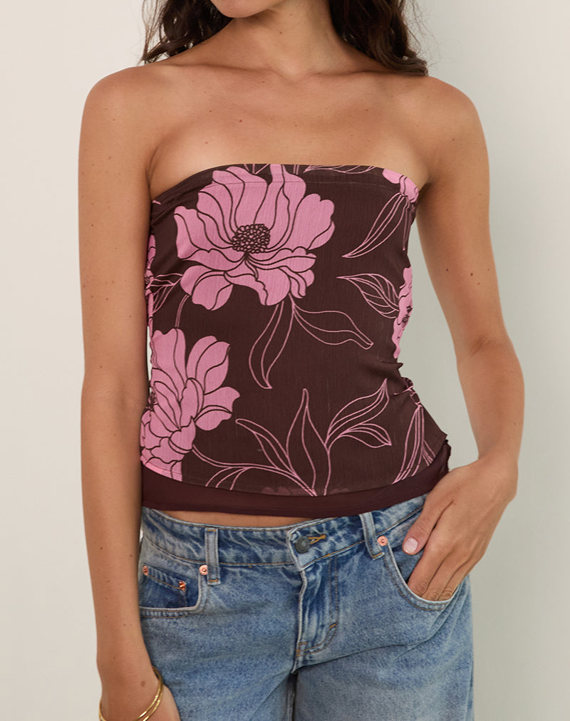 Bild von Varsha Bandeau Top in Flare Floral Rosa Braun