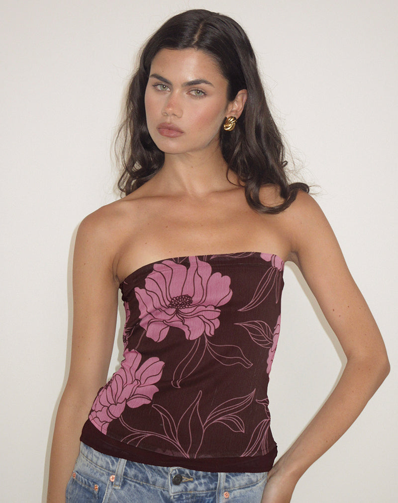 Varsha Bandeau-Top in Flare Floral Rosa Braun