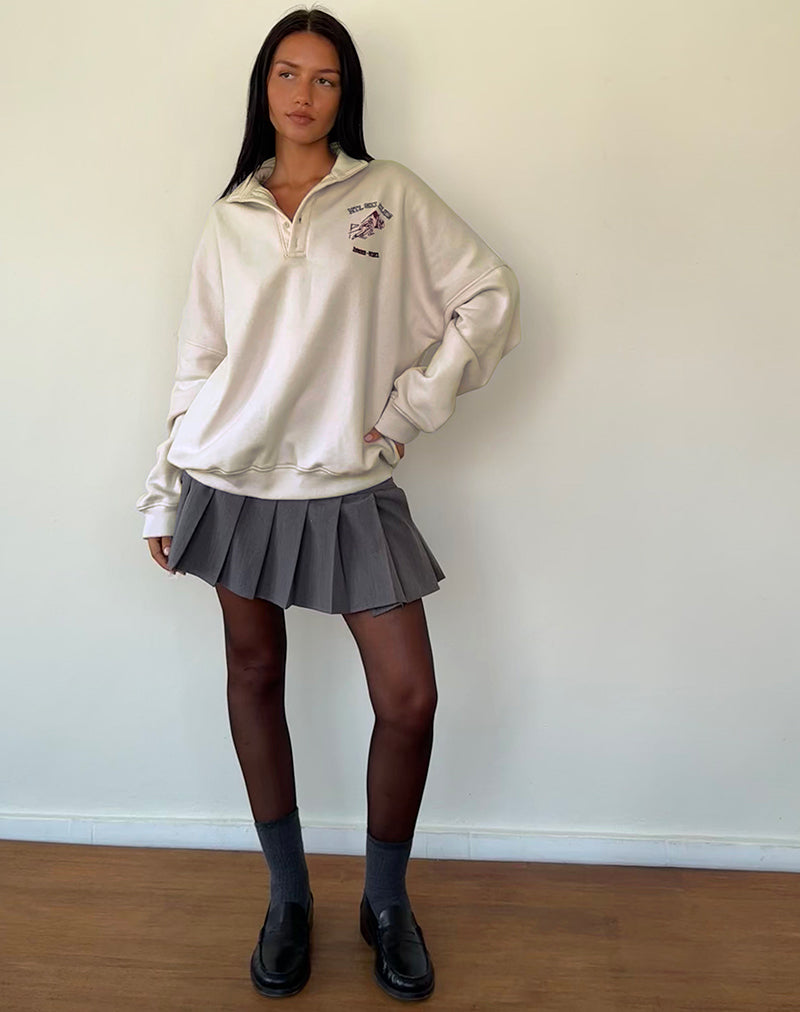 Image of Varsity Jacke in Winterweiß mit schwarzer Skiclub-Stickerei