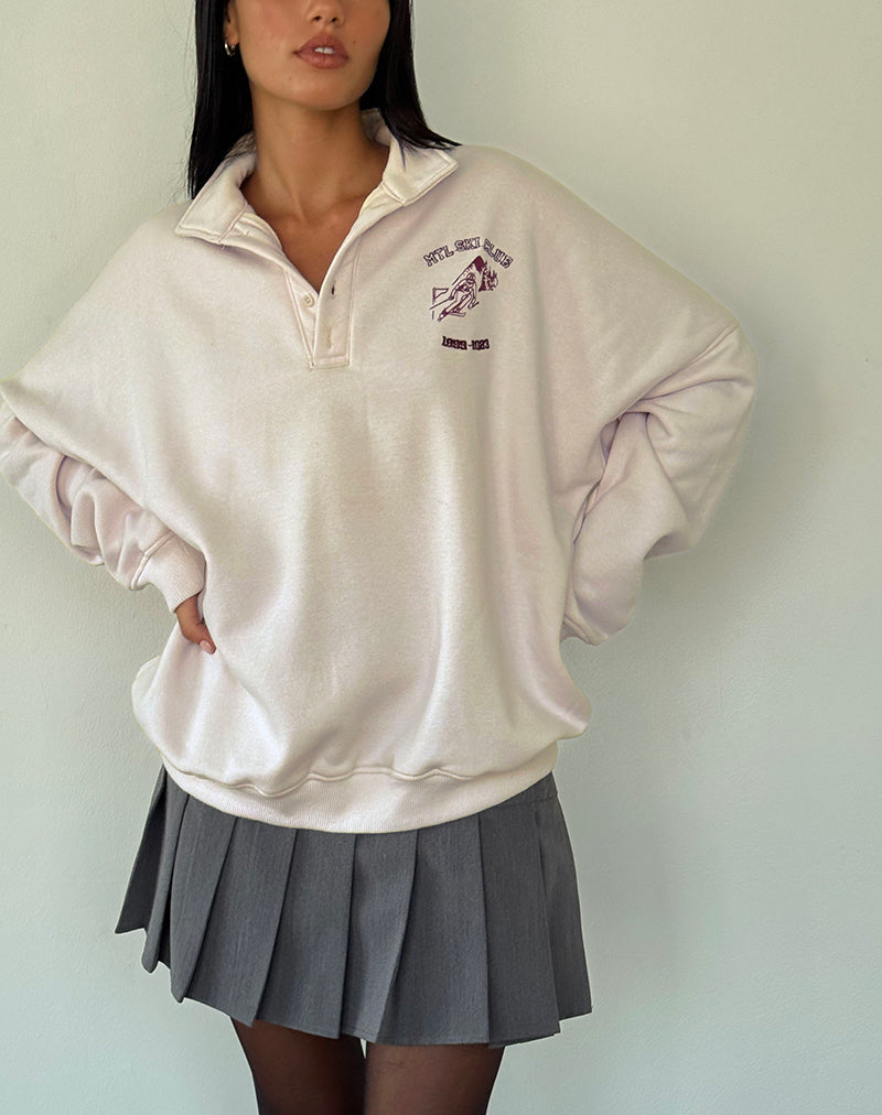 Image of Varsity Jacke in Winterweiß mit schwarzer Skiclub-Stickerei
