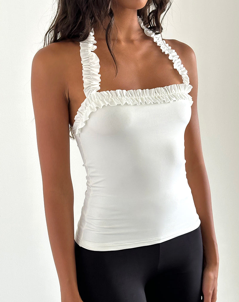 Veda gerüschtes Neckholder-Top in glattem Weiß