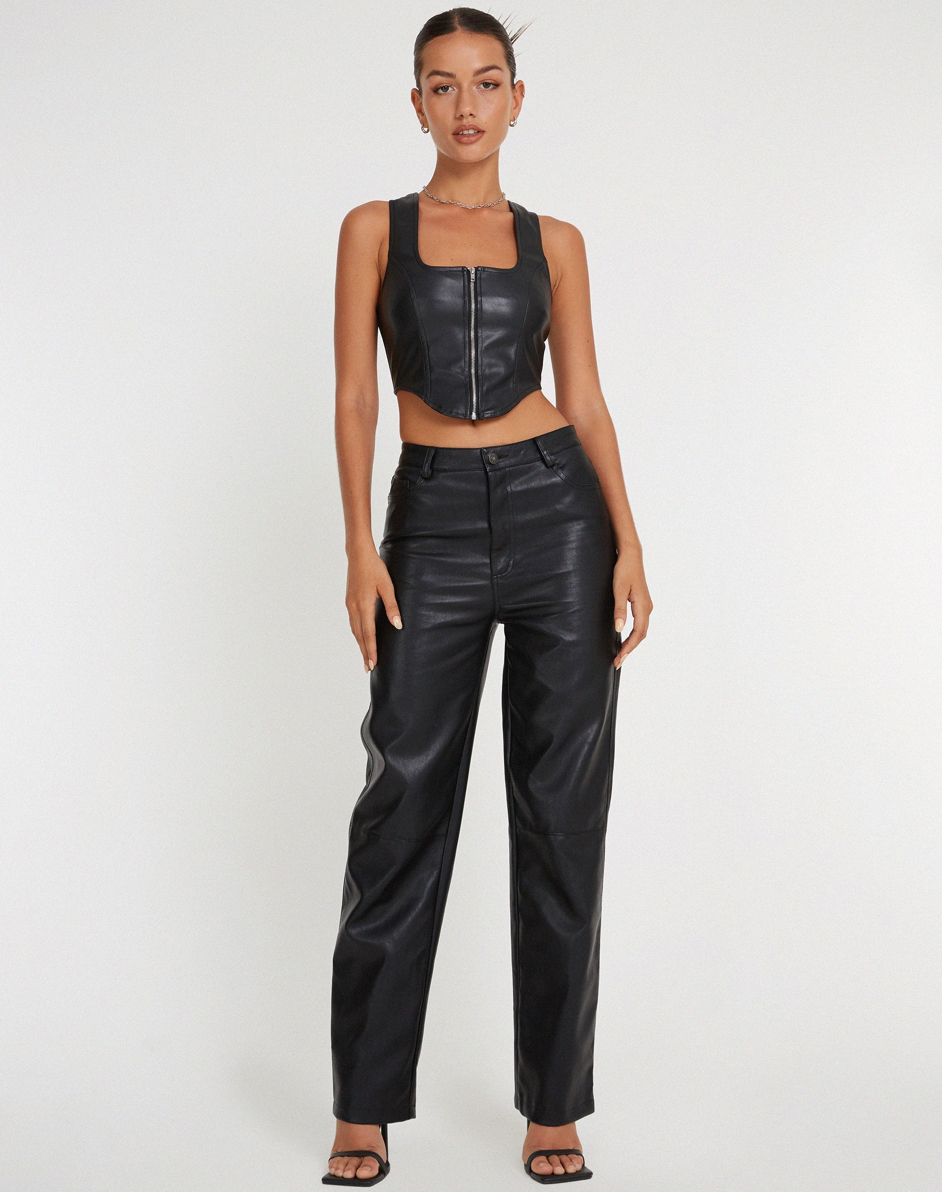 Bild von Velika Zip Up Korsett in PU Schwarz