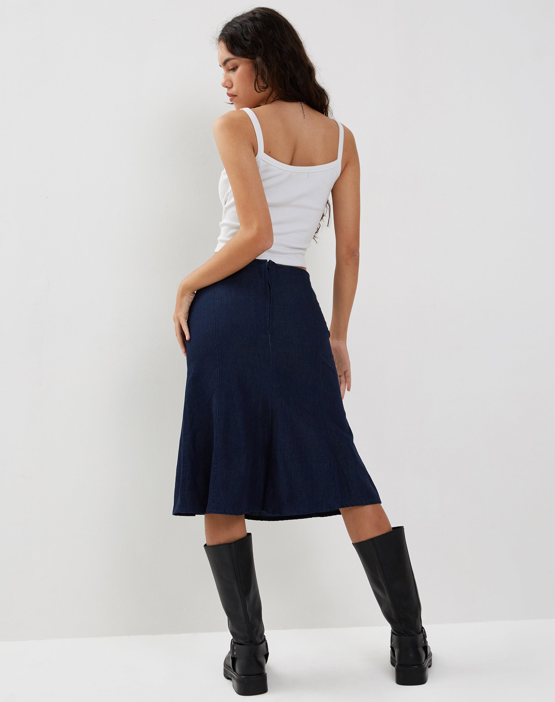 Bild von Eames Midirock aus Denim Indigoblau