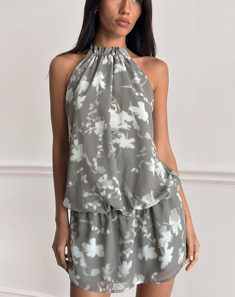 Image of Veloria Minikleid in Blurred Floral Grau