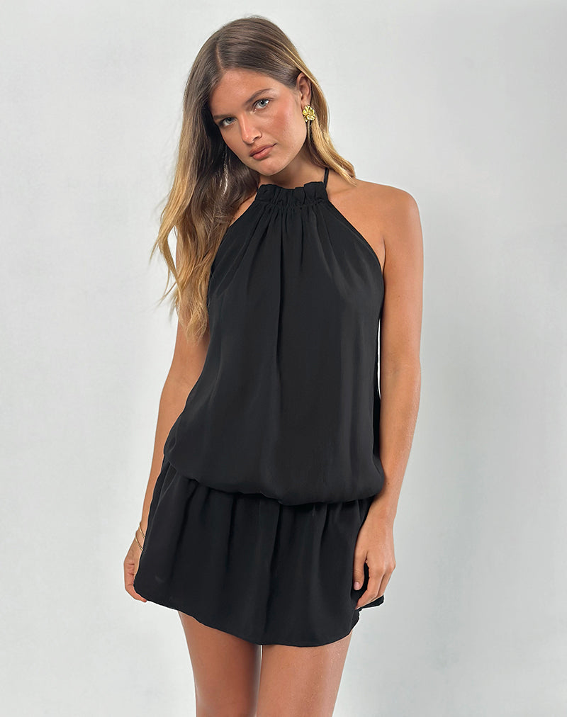 Image of Veloria Neckholder-Minikleid aus schwarzem Chiffon mit Innenfutter