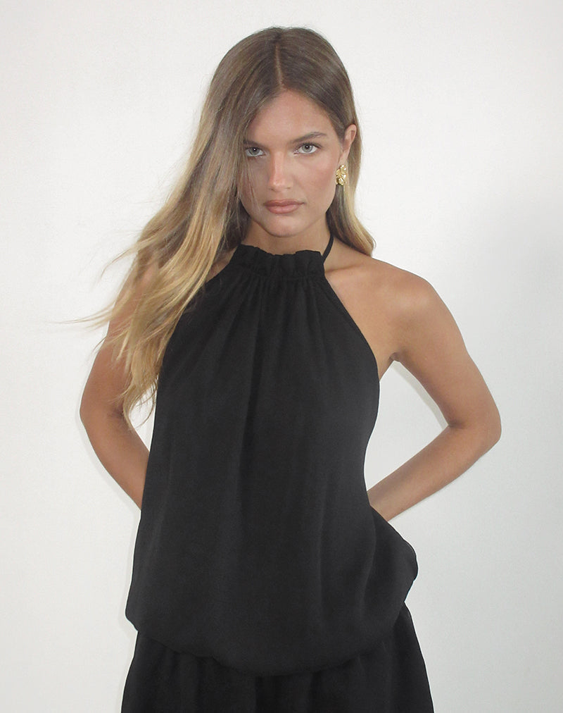 Image of Veloria Neckholder-Minikleid aus schwarzem Chiffon mit Innenfutter