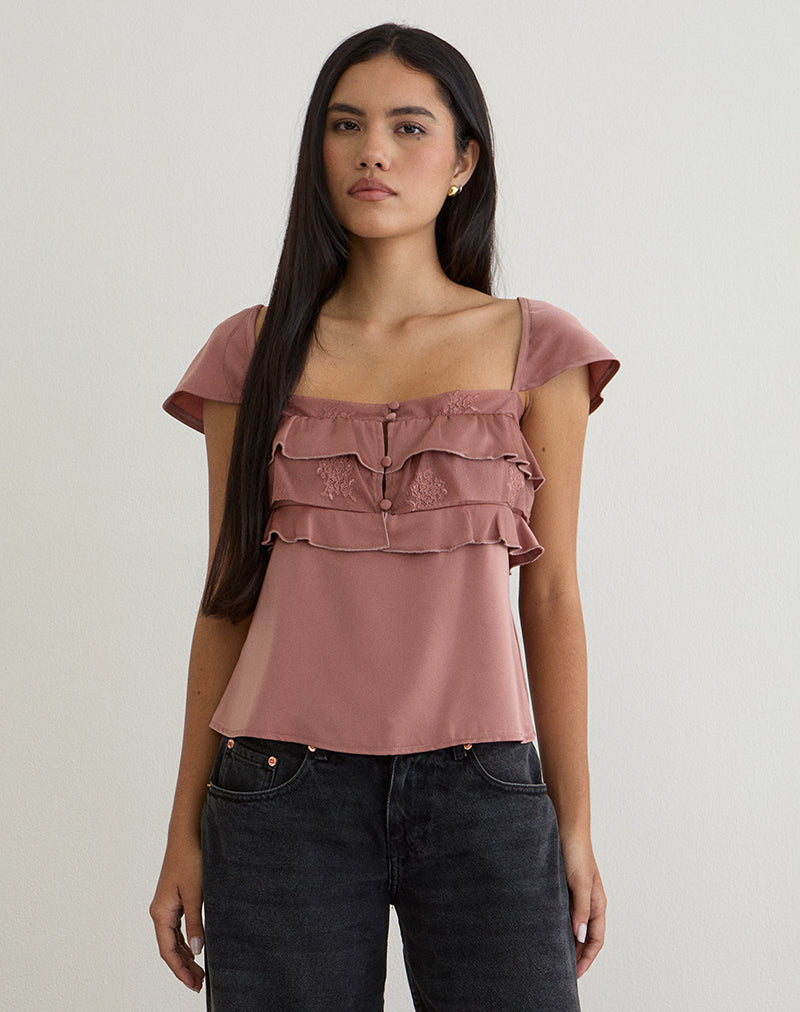 Venaro Doppellagiges Top aus Satin in staubigem Rosa