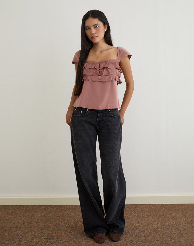 Image of Venaro Doppellagiges Top aus Satin Dusty Pink