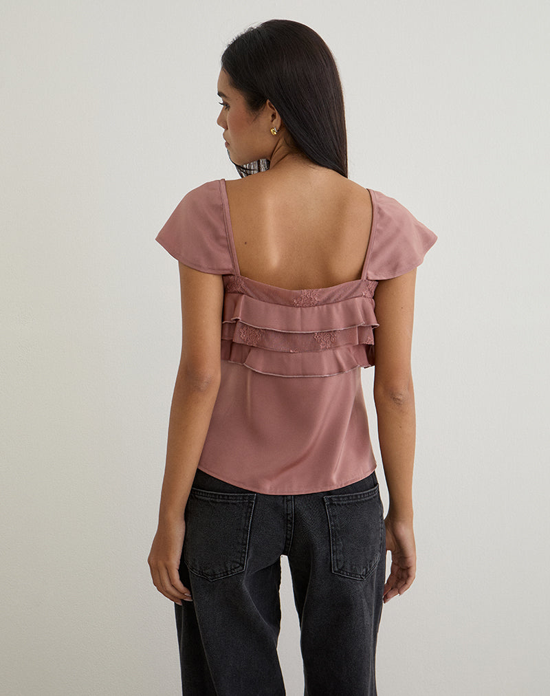 Image of Venaro Doppellagiges Top aus Satin Dusty Pink