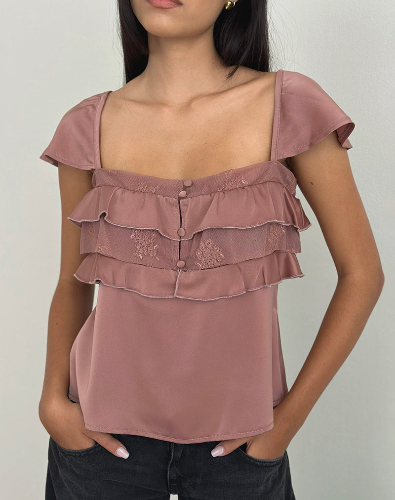 Venaro Doppellagiges Top aus Satin in staubigem Rosa
