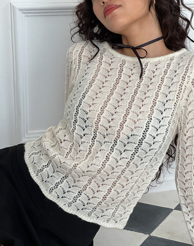 Image of Venia Gestricktes langärmeliges Top in Birke Creme