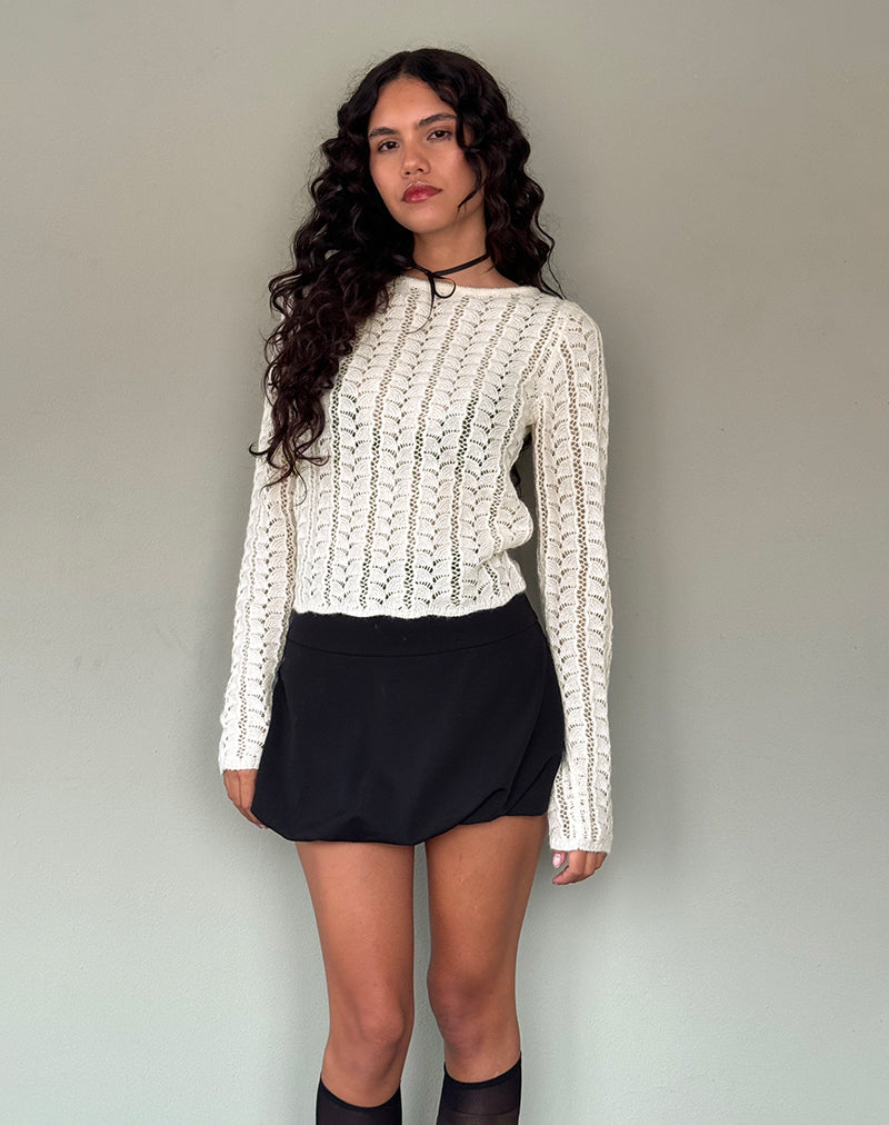 Image of Venia Gestricktes langärmeliges Top in Birke Creme