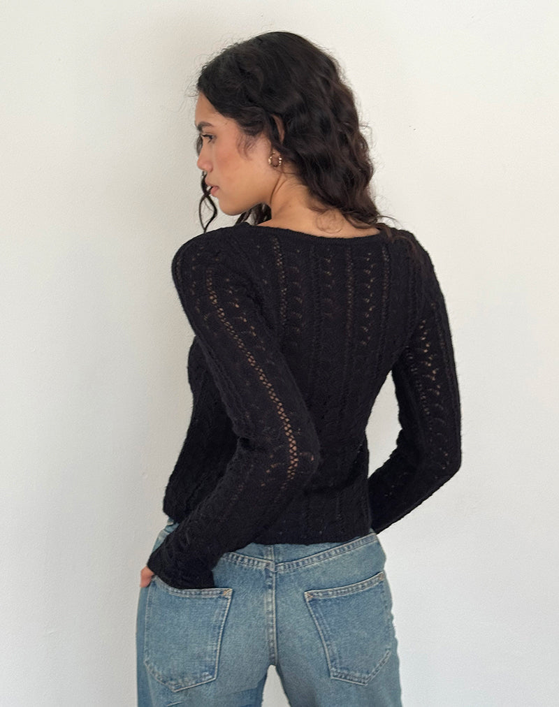 Image of Venia Gestricktes langärmeliges Top in Schwarz