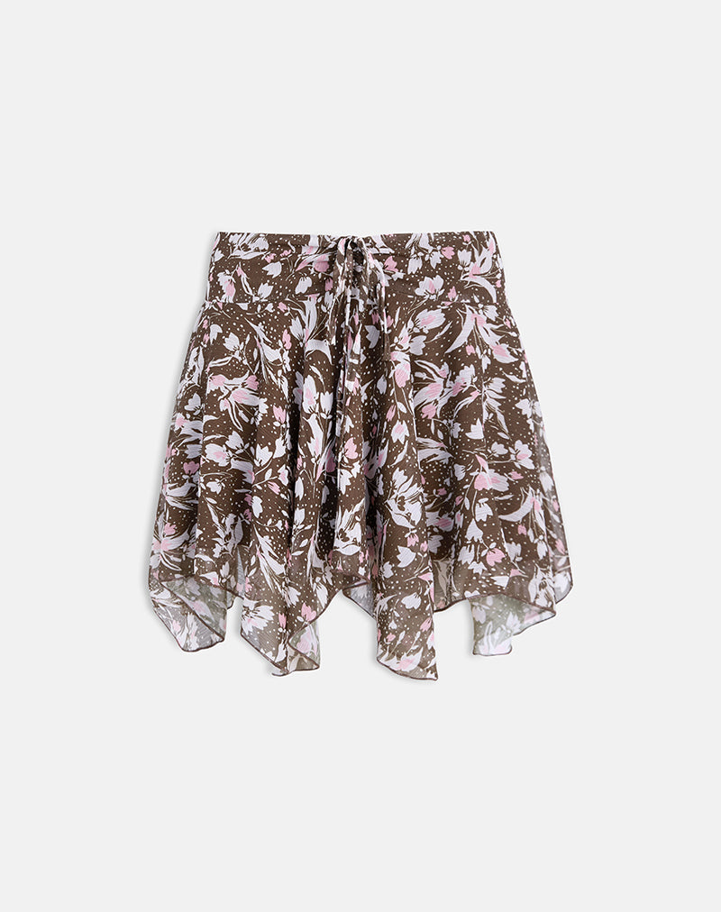 Bild von Veny Minirock in Braun und Rosa Polka Flower Chiffon