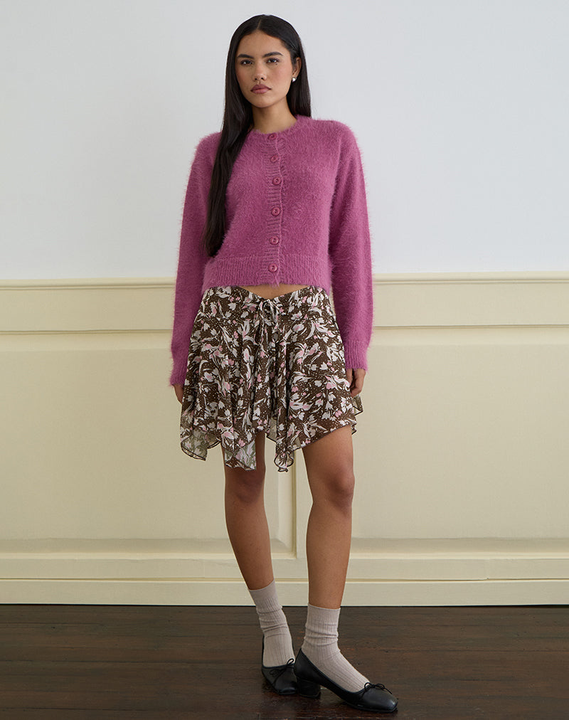 Bild von Veny Minirock in Braun und Rosa Polka Flower Chiffon