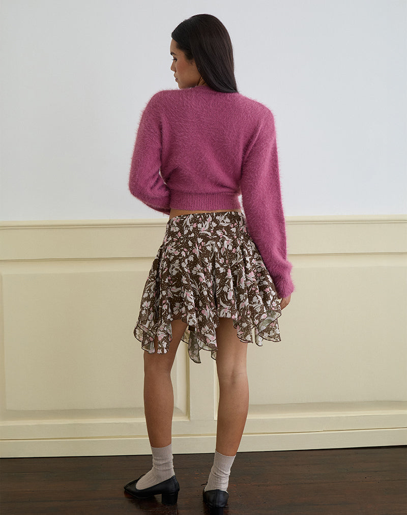 Bild von Veny Minirock in Braun und Rosa Polka Flower Chiffon