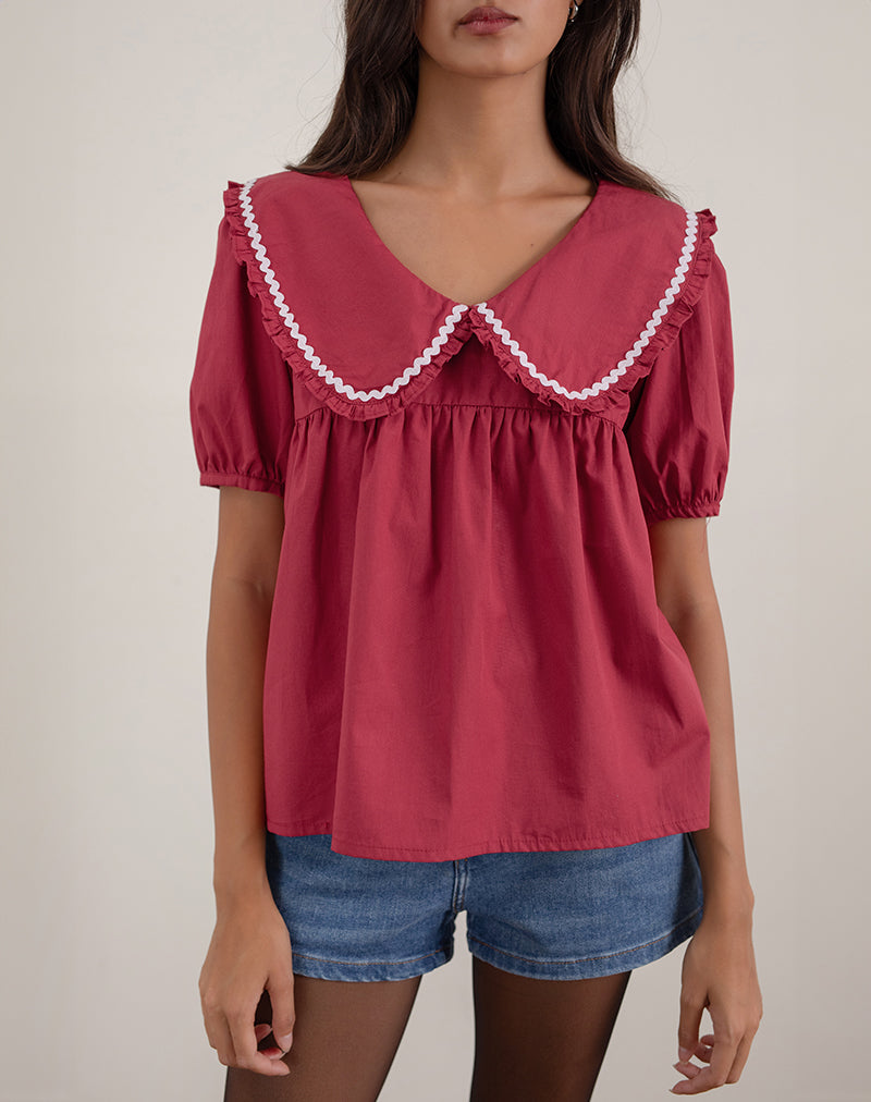 Image of Viana Bluse in Adrenalin-Rot mit weißem Saum