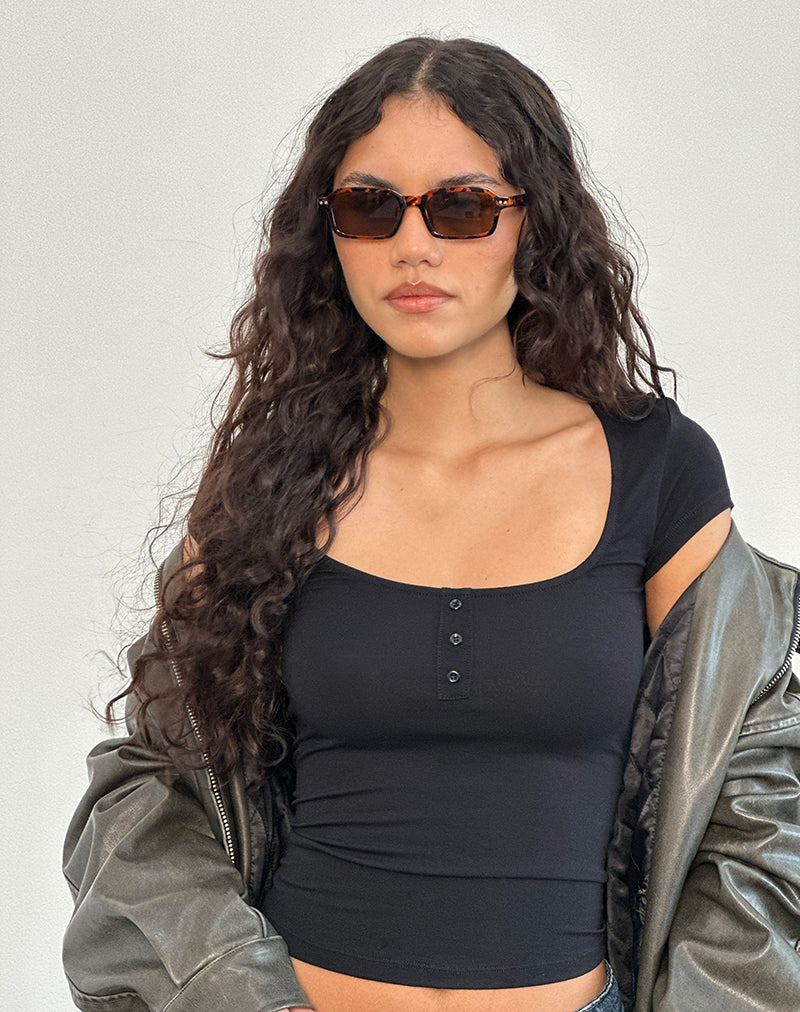Image of Vibian Kurzärmeliges Top in Schwarz