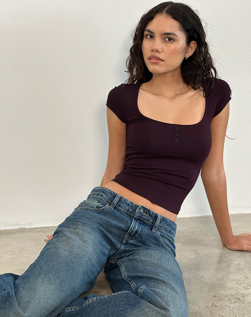 Vibian Kurzarm-Top in Oxblood