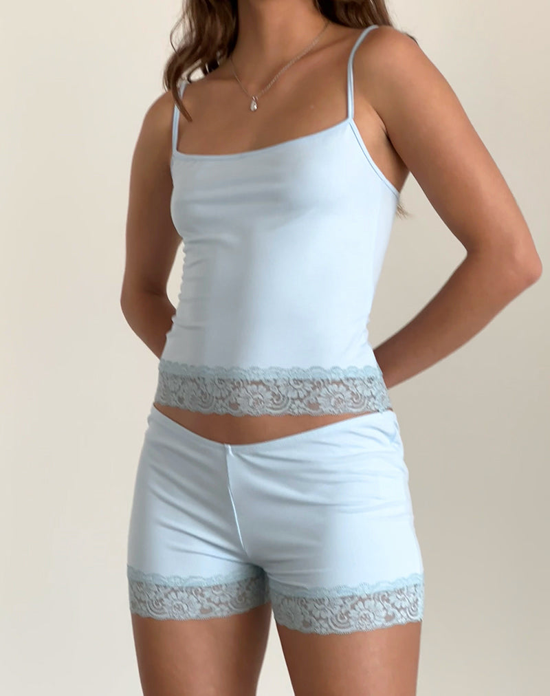 Kuden Spitze Saum Micro Shorts in Soft Slinky Blau
