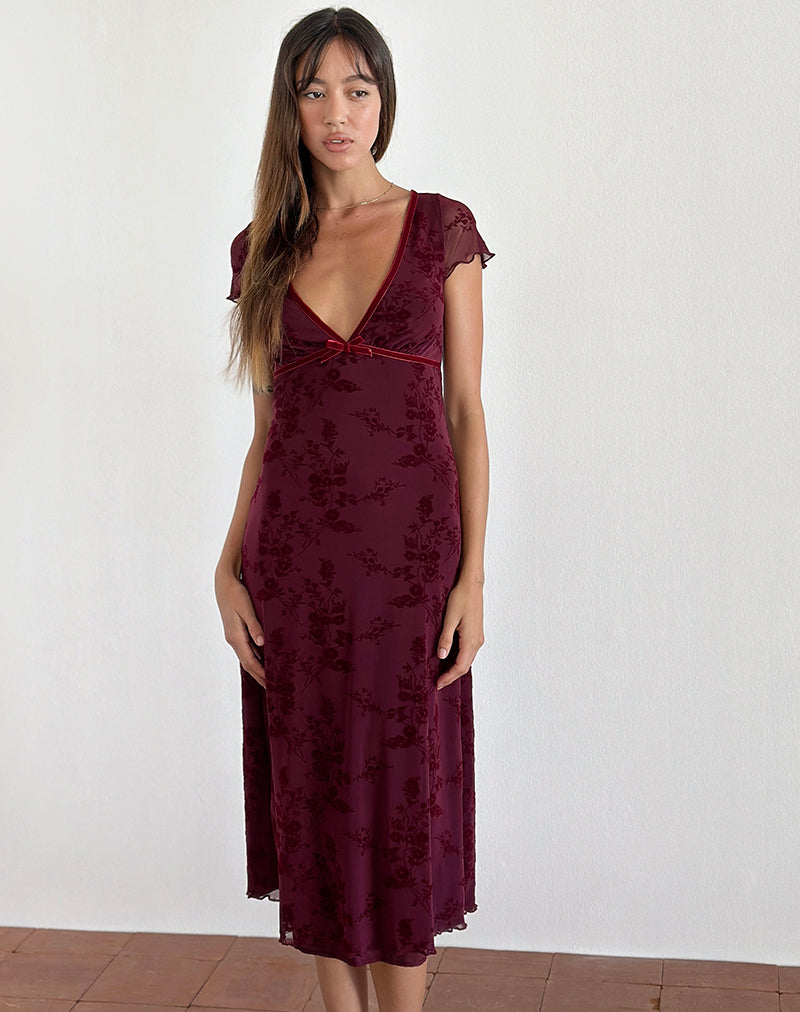 Bild von Vilinia Midikleid in Botanical Flower Maroon